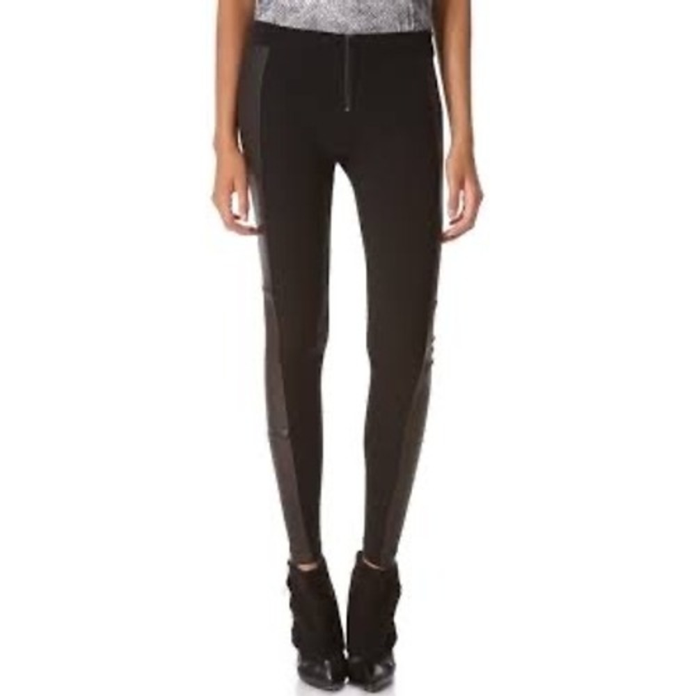 Alice + Olivia Front Zip Leather Ponte Combo Leggings Chocolate Size 0
